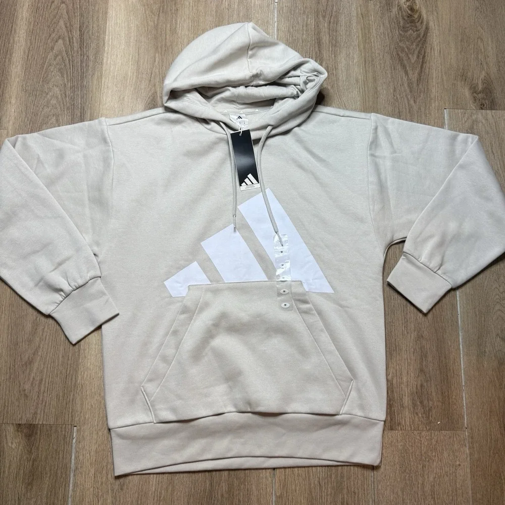 Adidas Hoodie Sweatshirt Fleece Essentials‎ Cozy Beige White JE8882 Size M NWT